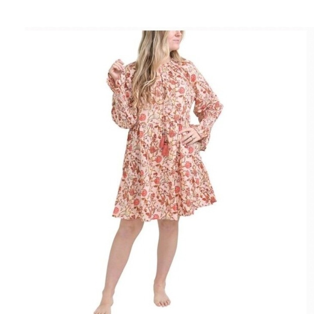 Tuckernuck Pomegranate Mila Floral Blush Cotton Flounce Mini Dress Womens Small